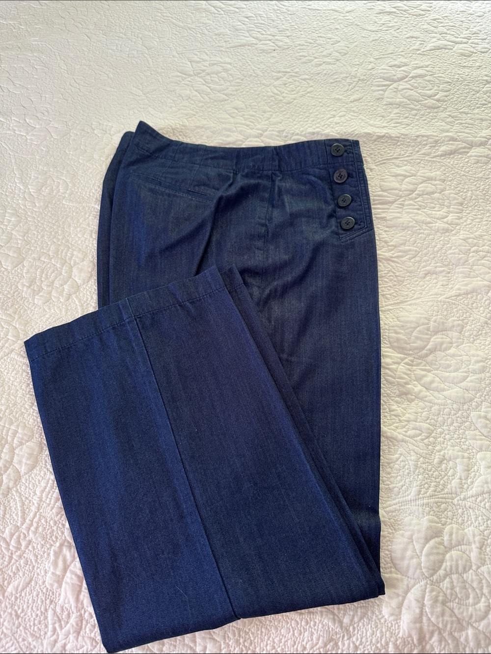 Talbots Navy Wide-Leg Trousers with Nautical Button Detail